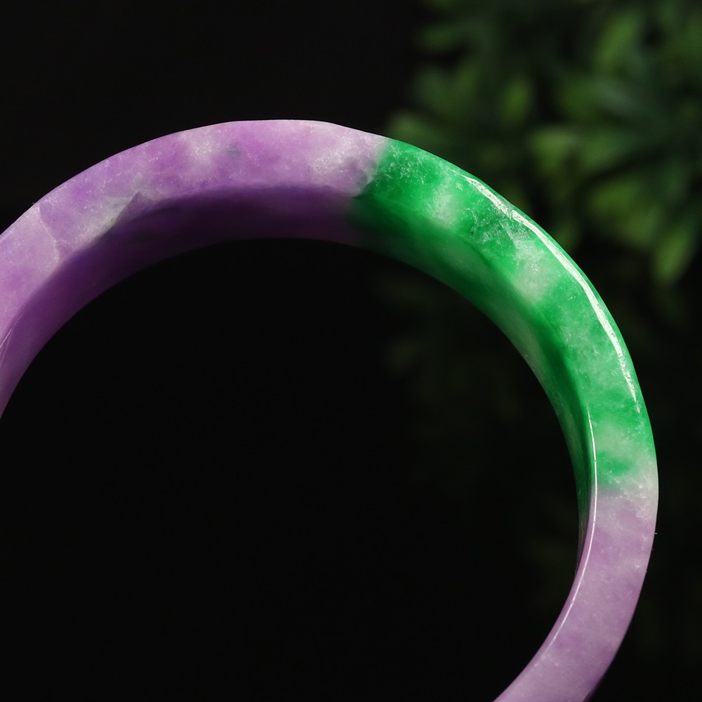 60mm Lavender Purple Green Jadeite Jade Bangle Bracelet Ruyi Flower Bat A-15045
