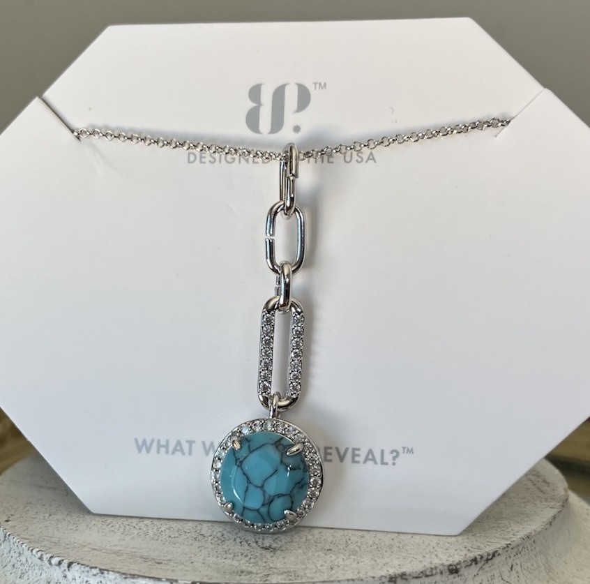 Bomb Party OG Necklace “Petite Disque” Turquoise Dangle On Rhodium NK76076
