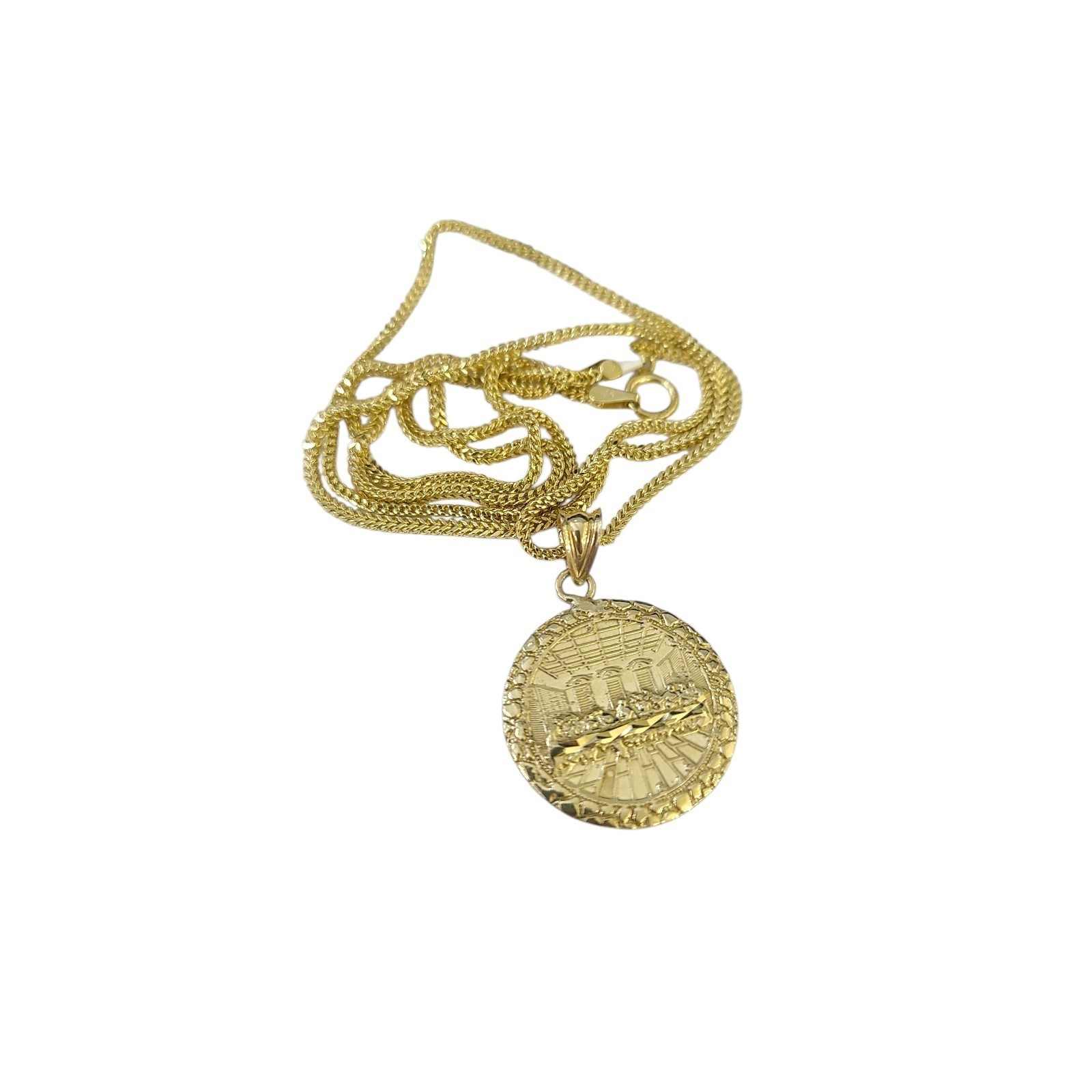 10K Yellow Gold Franco Chain Last Supper Pendant 1mm 16 18 20 22 24 Women Men