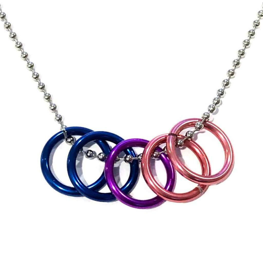 BI PRIDE FREEDOM RINGS NECKLACE 20″ Stainless Ball Chain LGBTQ Bisexual Flag NEW
