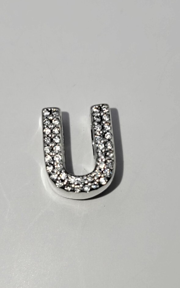 🔅 L’AMOUR 925 Sterling Silver Letter U Reversible Sparkling Charm B12