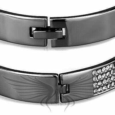 Beautiful Rhinestone Accented Black Ion Plated Bangle Bracelet Lo3428