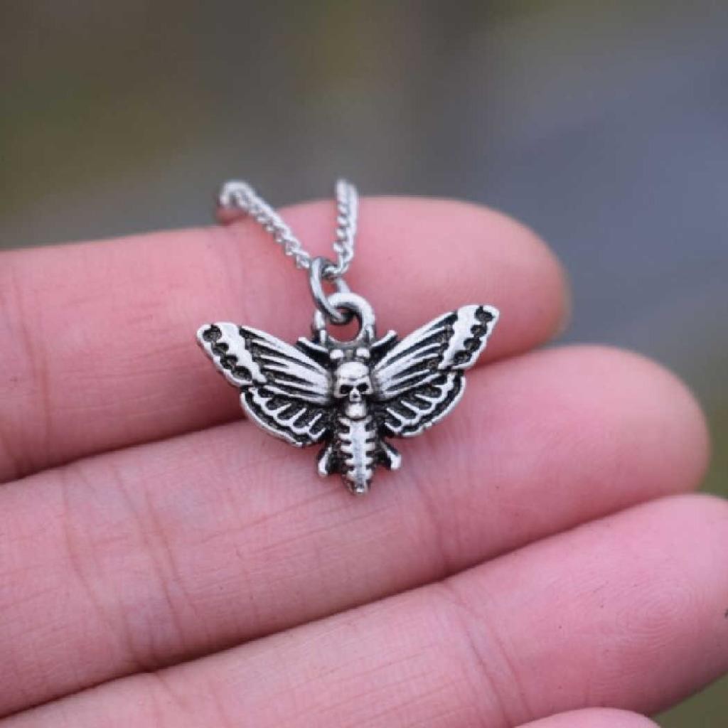 DEATH HEAD MOTH NECKLACE 18″ Chain Small 0.75″ Pendant Skull Face Insect Gothic