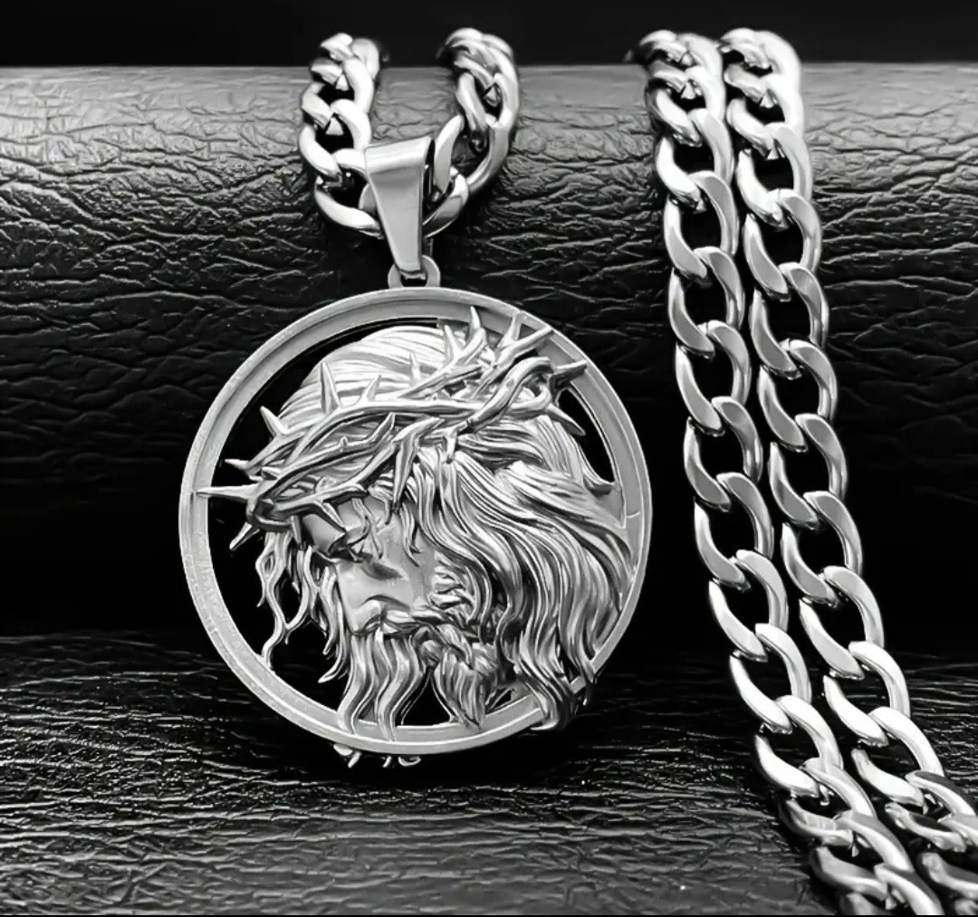 316L Stainless Steel Jesus Christ Pendant Cuban Link Necklace Religious