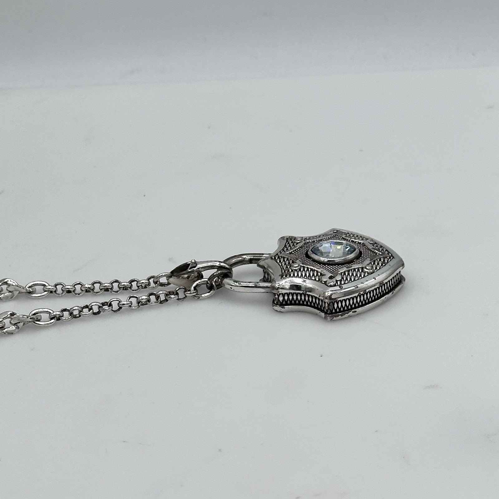 Retired Brighton Love Padlock Shield Long Necklace Swarovski Crystal 32” Adj