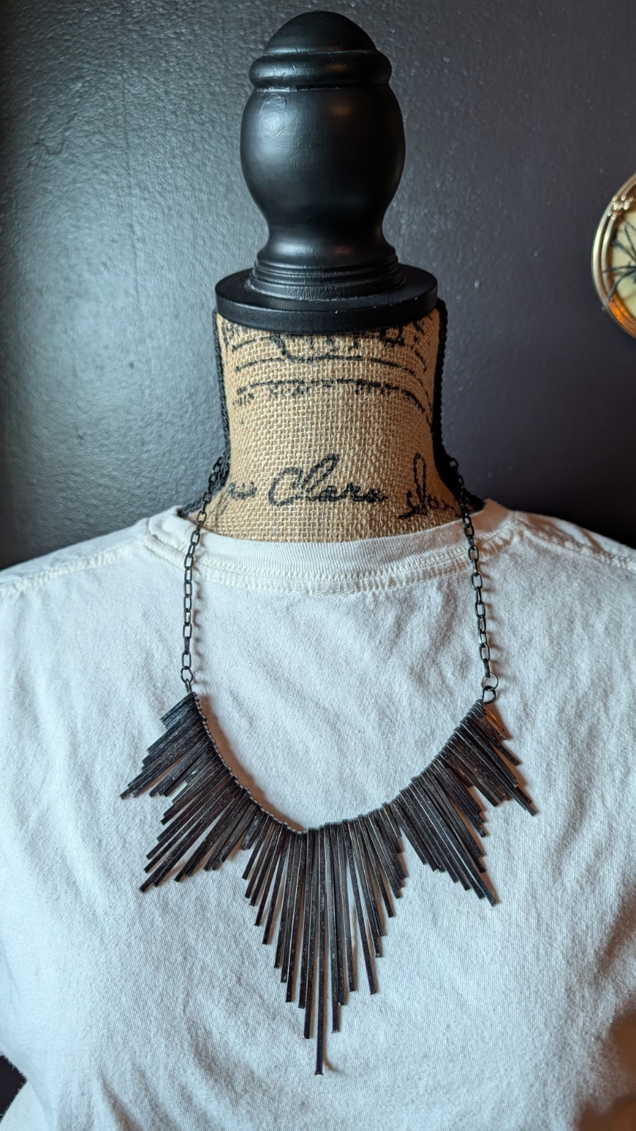 Black Metal Cable Chain Fringe Statement Necklace, Asymmetrical Bohemian
