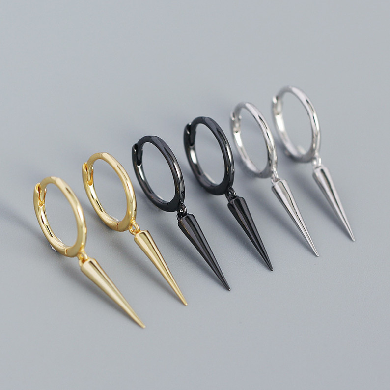 925 Sterling Silver Gold Spike Cone Huggie 12mm Hoop Earrings Studs Gift J1