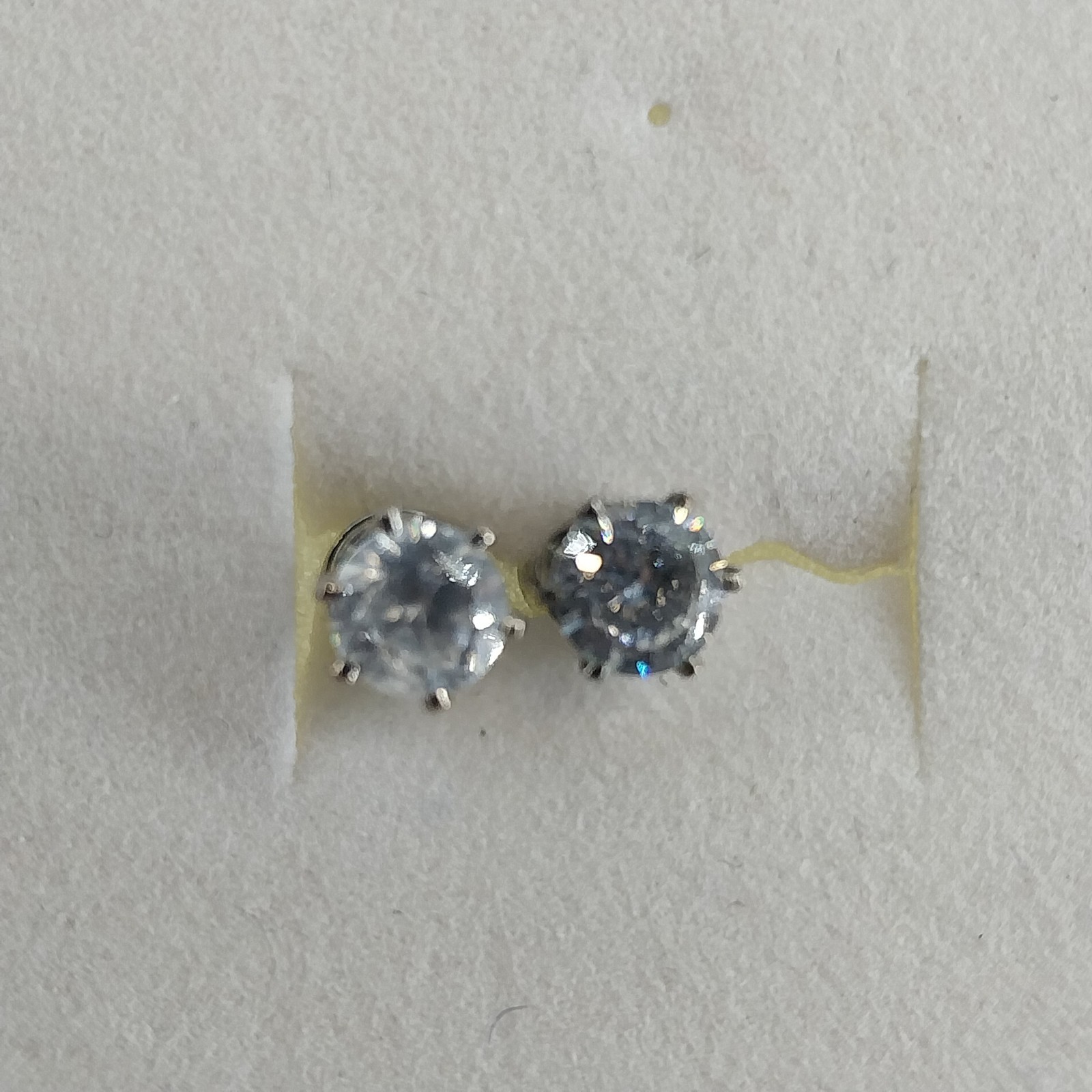 Round Clear Crystal Solitaire Stud Earrings Six Prong Silver Tone