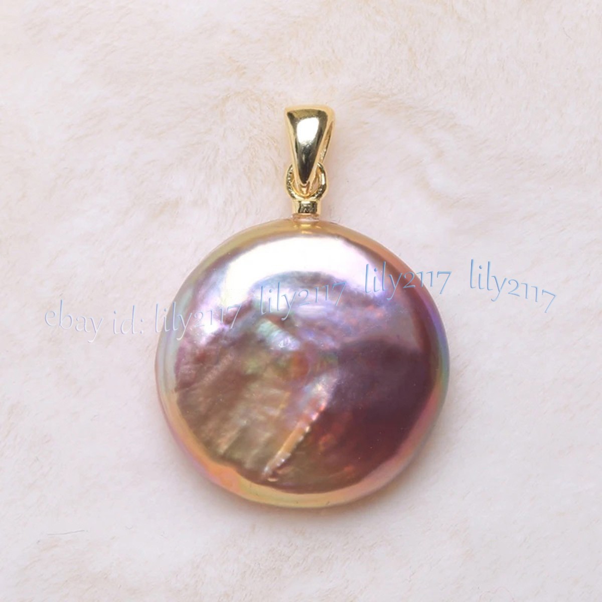 16-17mm Natural Pearl Pink Purple Freshwater Baroque Coin Pearl Pendant 14k Gold