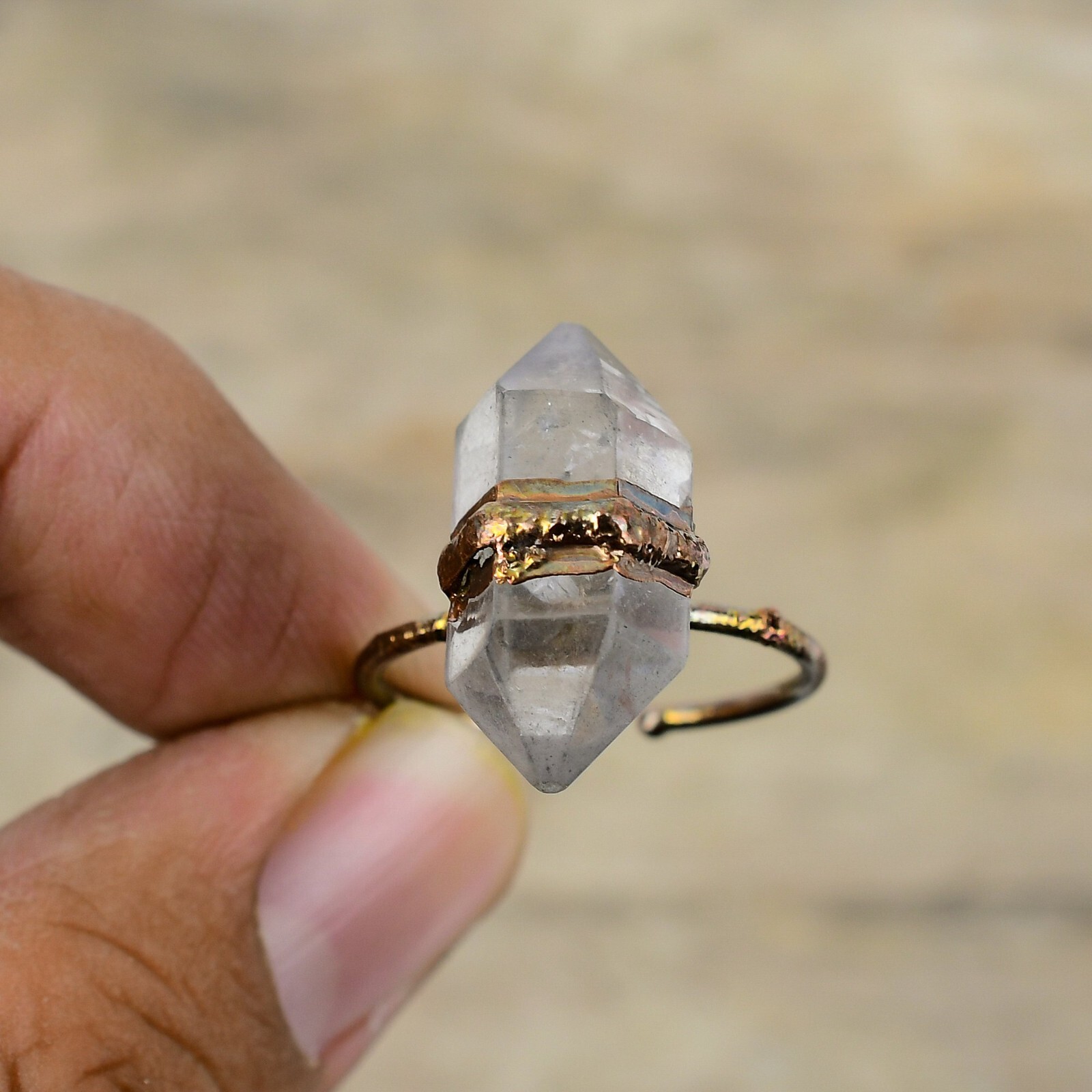 Herkimer Diamond Electroformed Promise Adjustable Ring Size Adjustable Copper