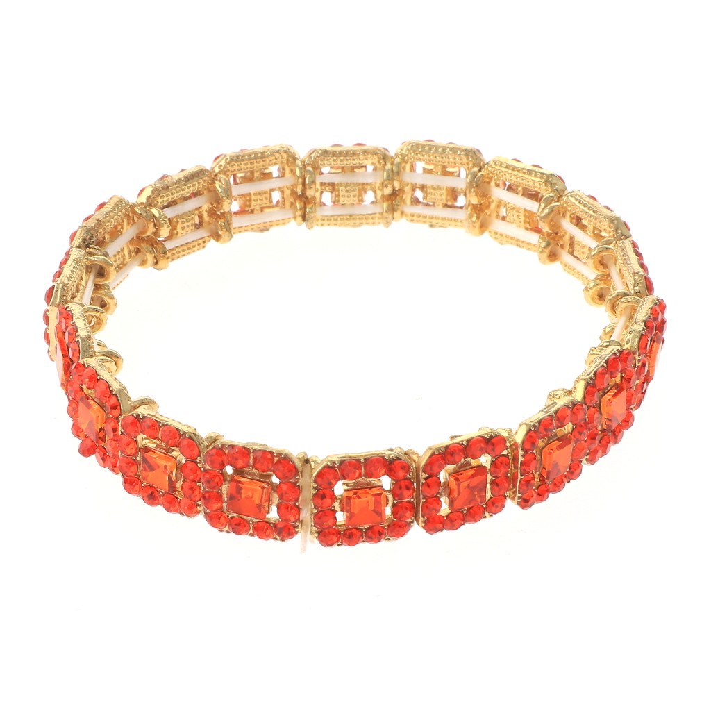Gold Tone Alloy Metal Rhinestone Stretch Bracelet ESB4559-ORG