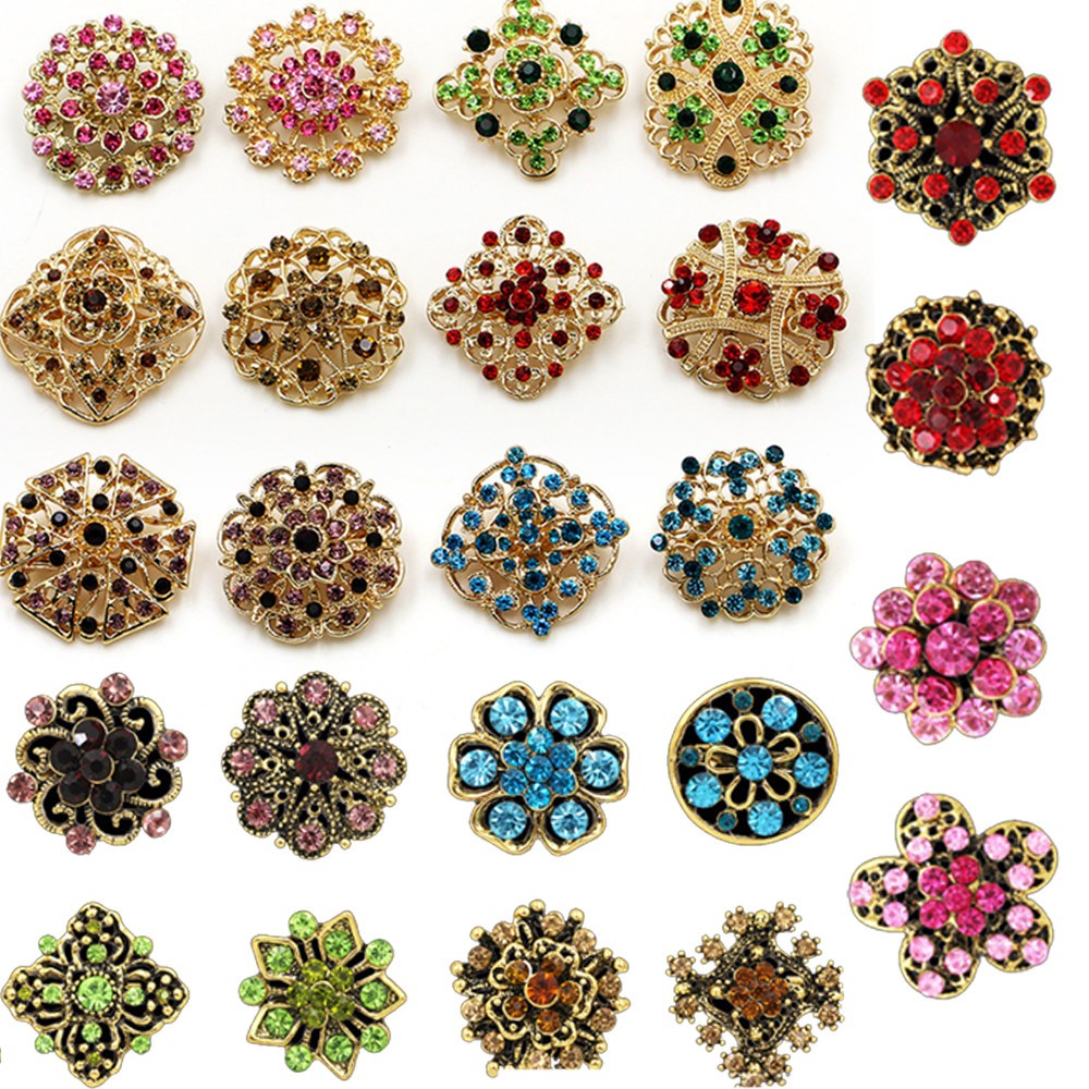 Lot 24 pc Mixed Vintage Style Golden Rhinestone Crystal Brooch Pin DIY Bouquet
