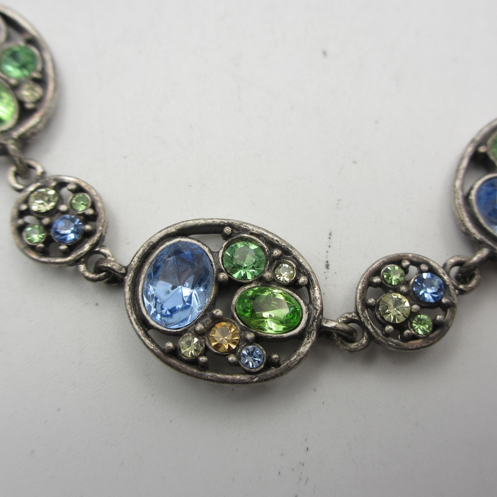 Lia Sophia Bracelet Rhinestone Crystal Blue Green Silver Tone