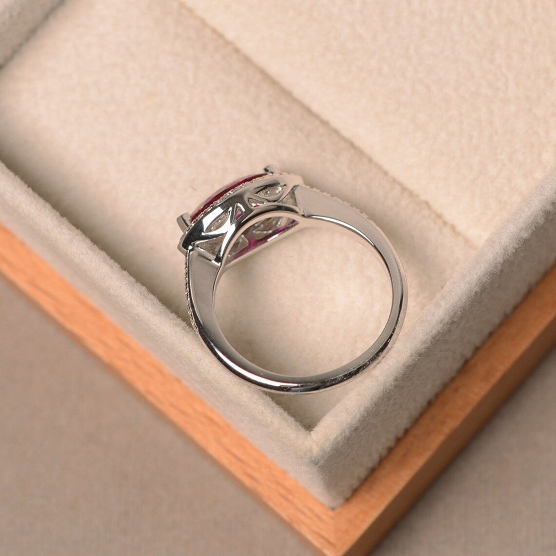 2CT Pink Ruby Lab Created 925 Silver Plated Halo Ring Duty Free