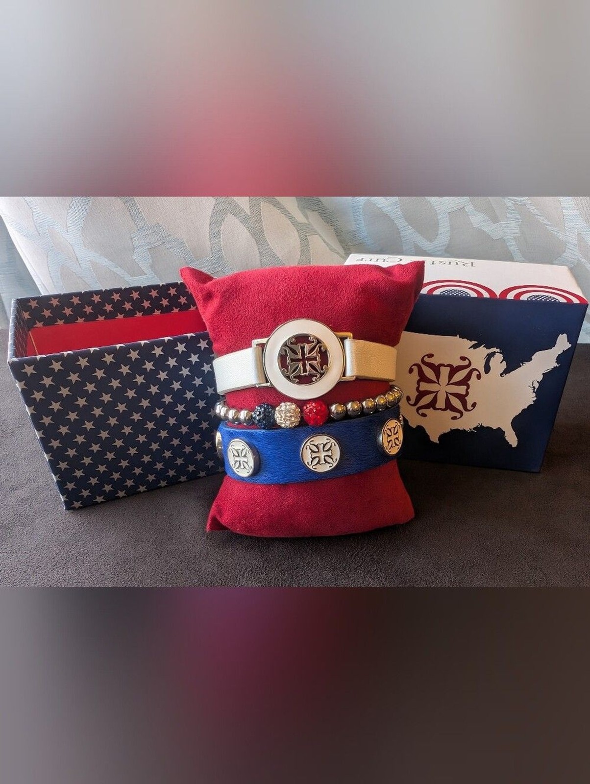 Rustic Cuff Patriotic Red, White, & Blue Multi-Bracelet Set with Custom Box