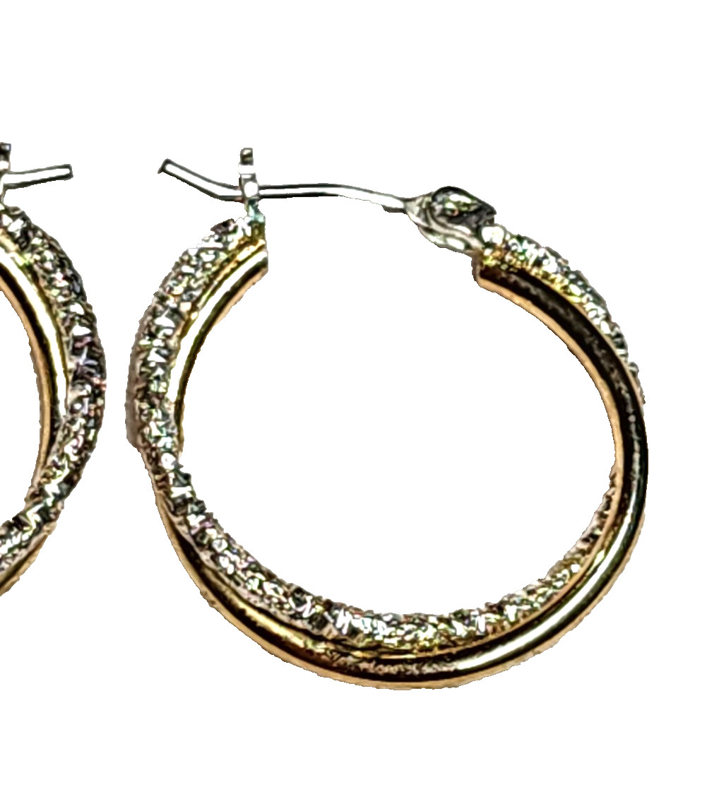 Gold & Textured Silver Tones Double Hoop Fashion Costume Retro 7/8″ English Lock