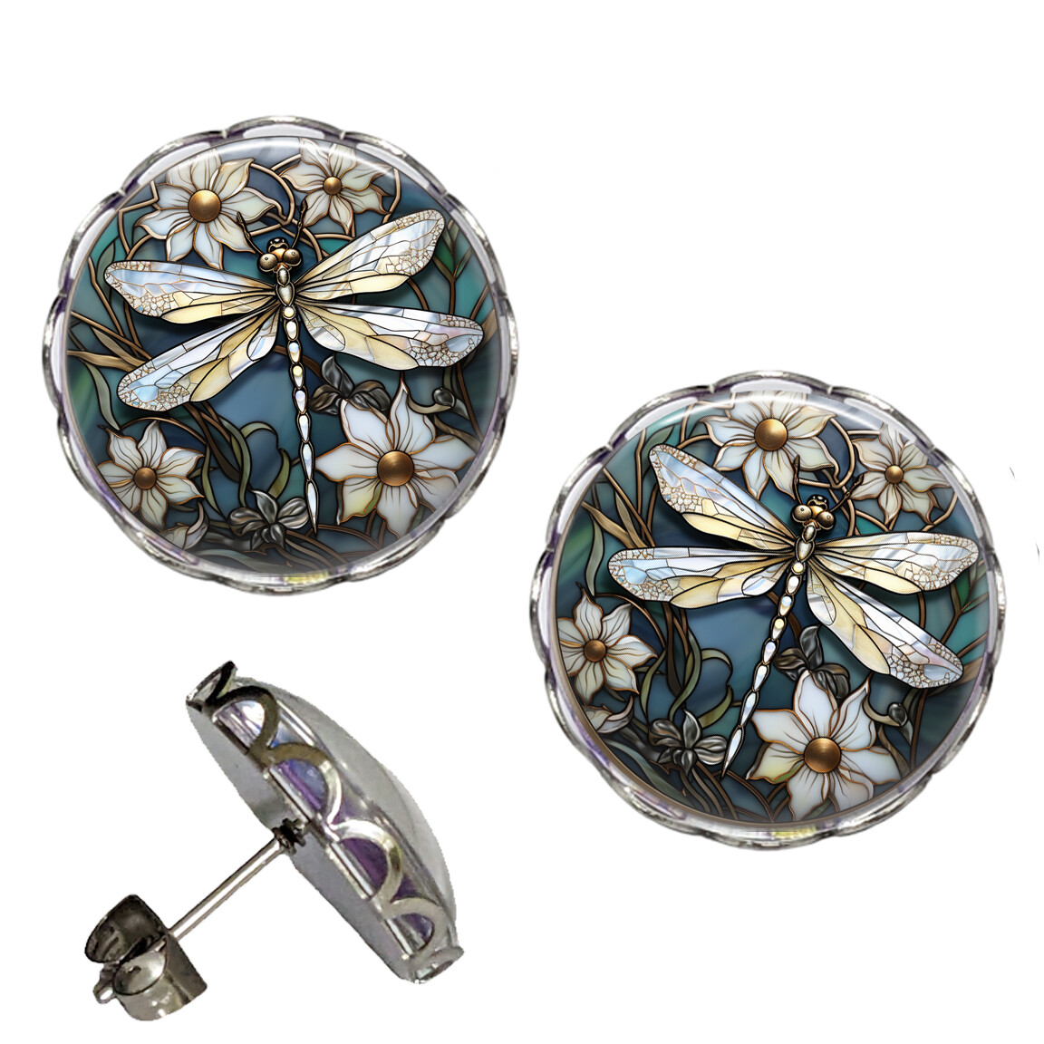 Boho Bohemian Art Nouveau Style Art Print Dragonfly Earrings Stud NO TARNISHING