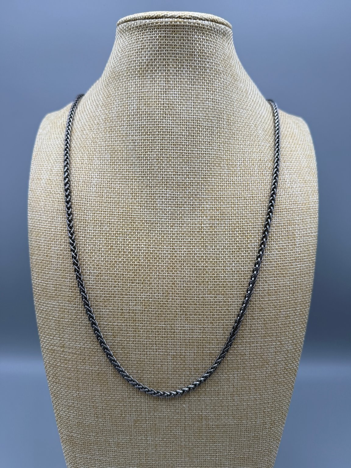 Foxtail Wheat Chain Necklace Dark Silver Tone 32″ L Unisex C Marked Tag