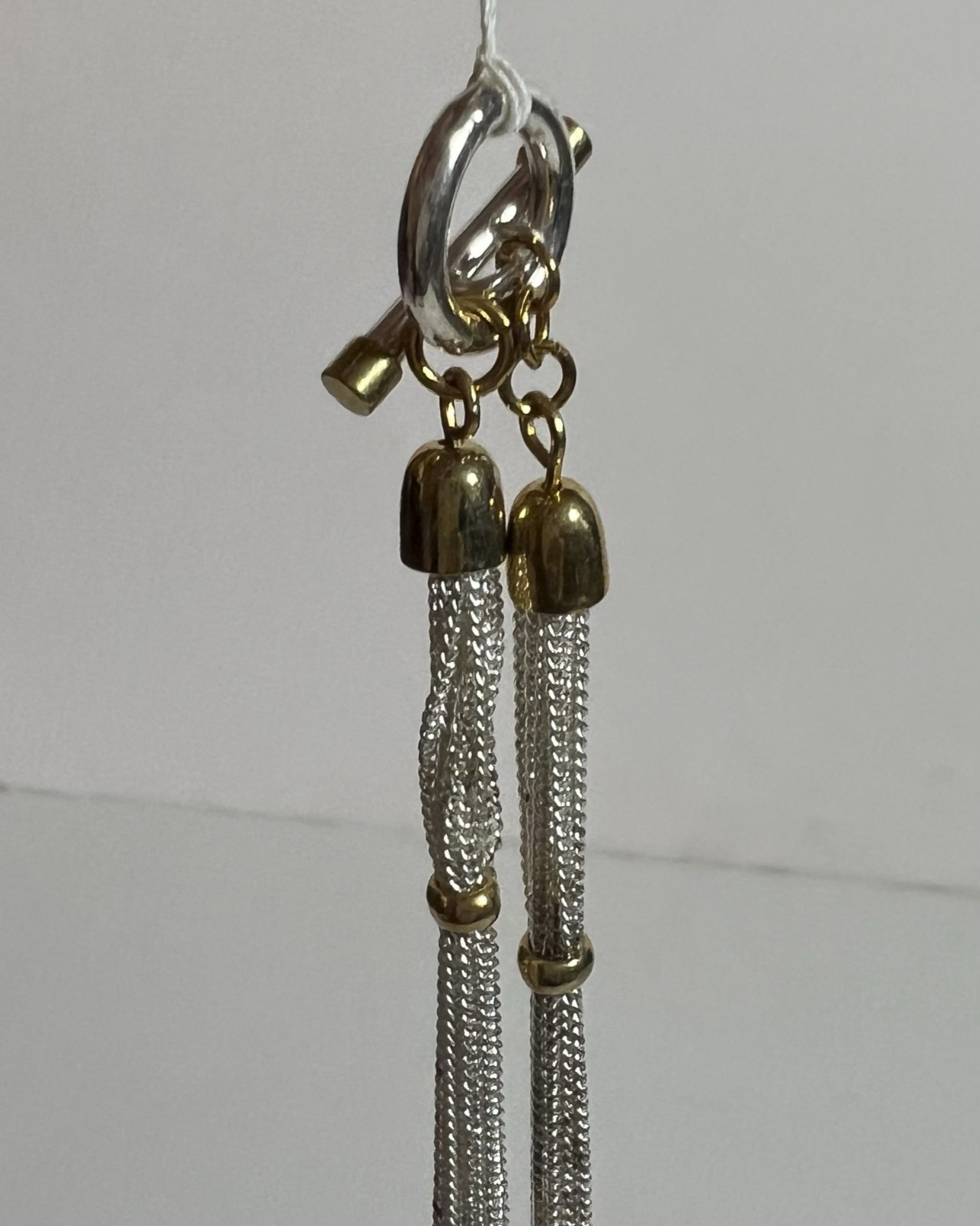 Macy’s Silver Tone Multi Strand Mesh Chain Station Necklace Two Tone Toggle 36″