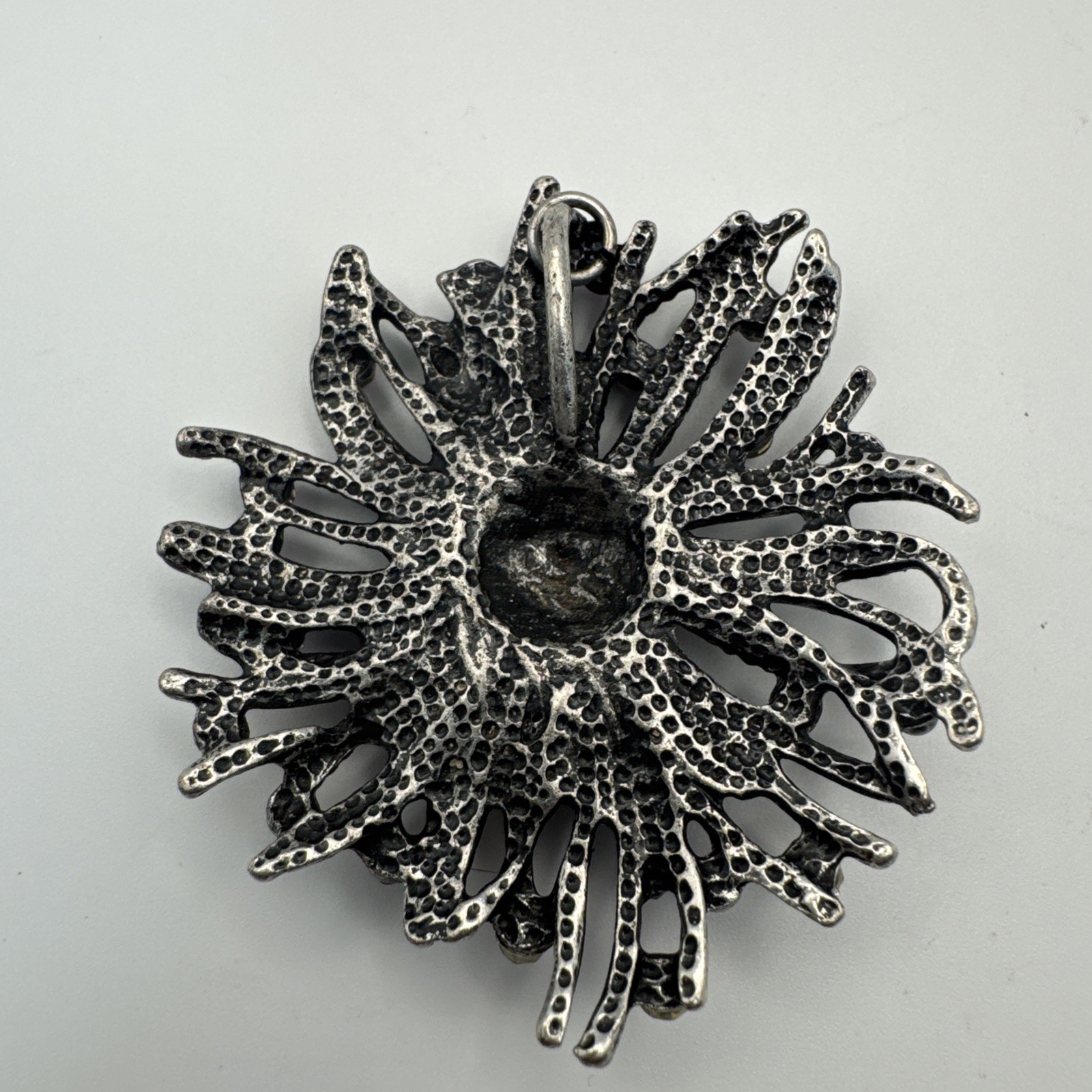 Pink & Purple Rhinestone Round Black and Silver Tone Pendant