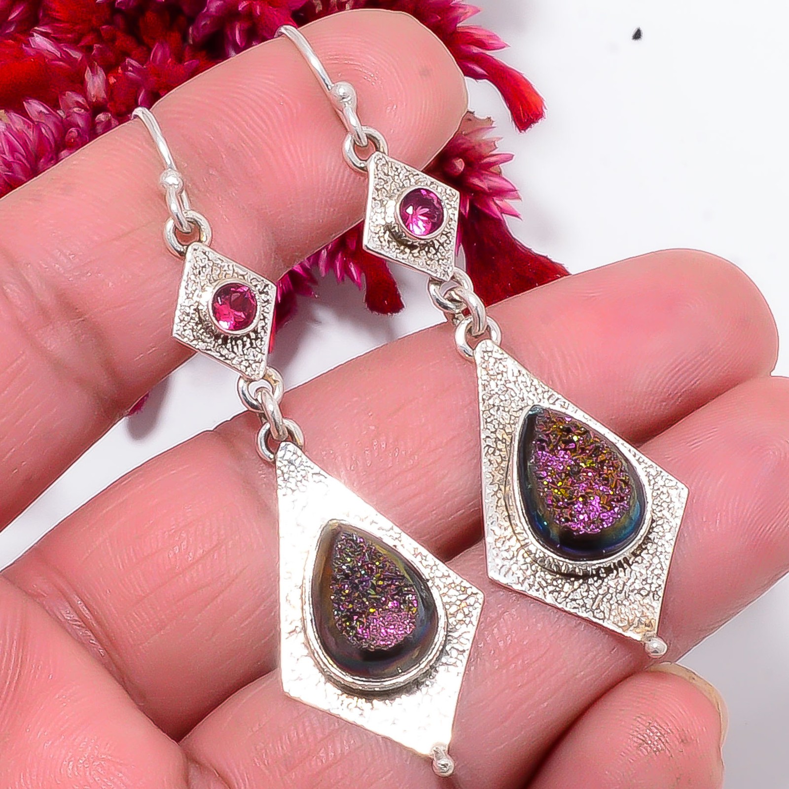 Purple Titanium Agate Drusy925 Sterling Silver Earring 2.50″ Sku31