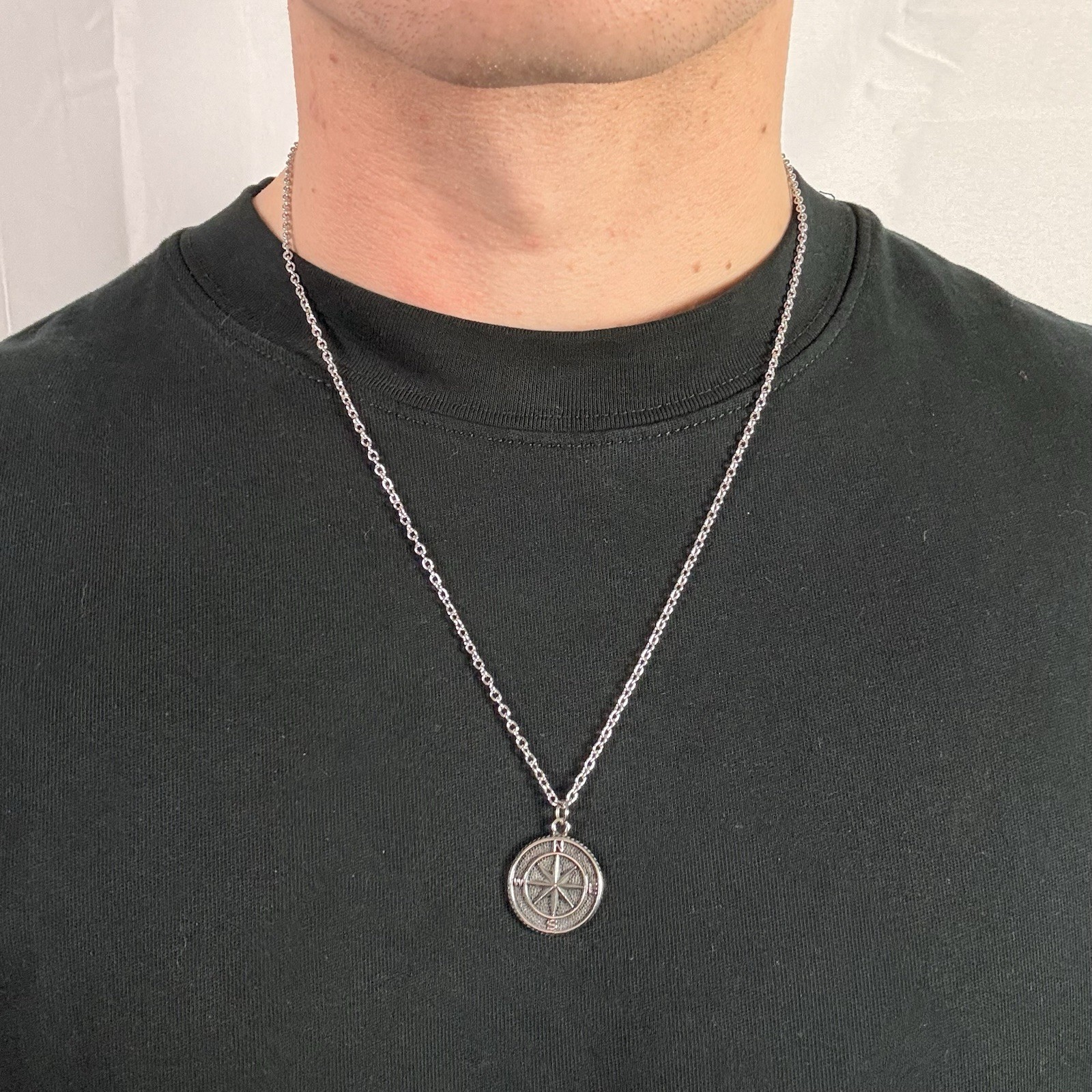 Premium 316L Surgical Stainless Steel Cable Chain 2mm 22” + Compass Pendant Set
