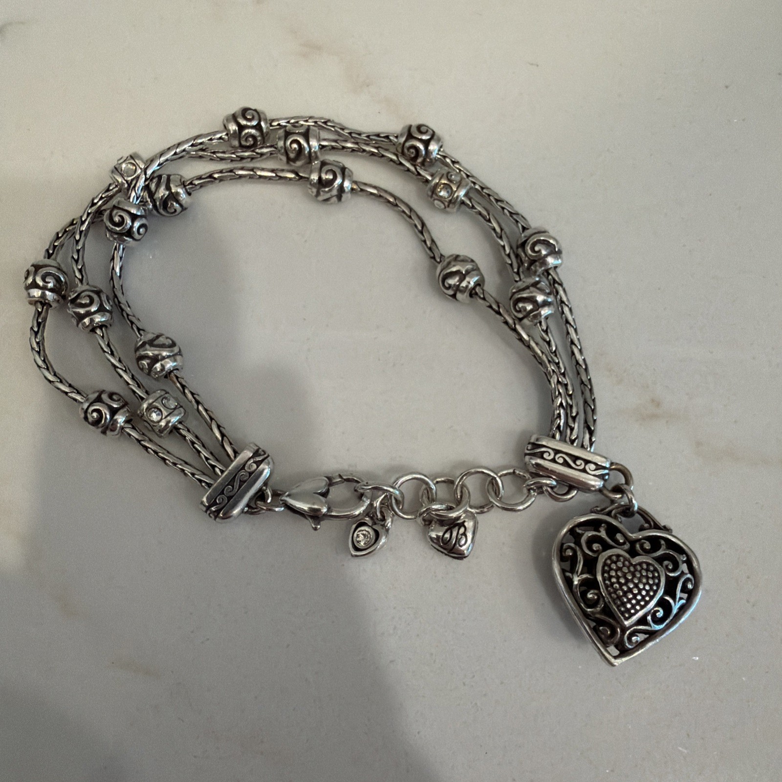 Brighton Reno Heart Silver Crystal Charm Bracelet