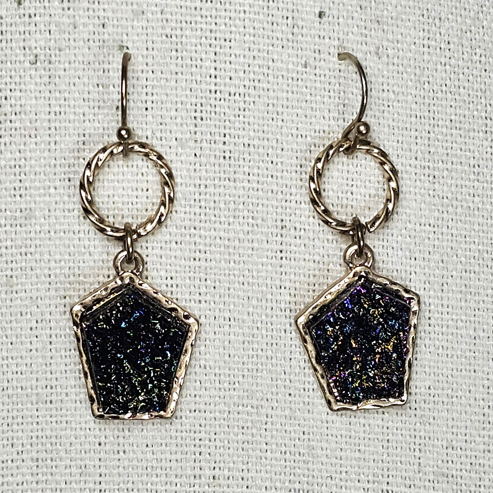 Charming Charlie BLUE DRUZY STONE NECKLACE 34″ Long Gold Tone MATCHING EARRINGS