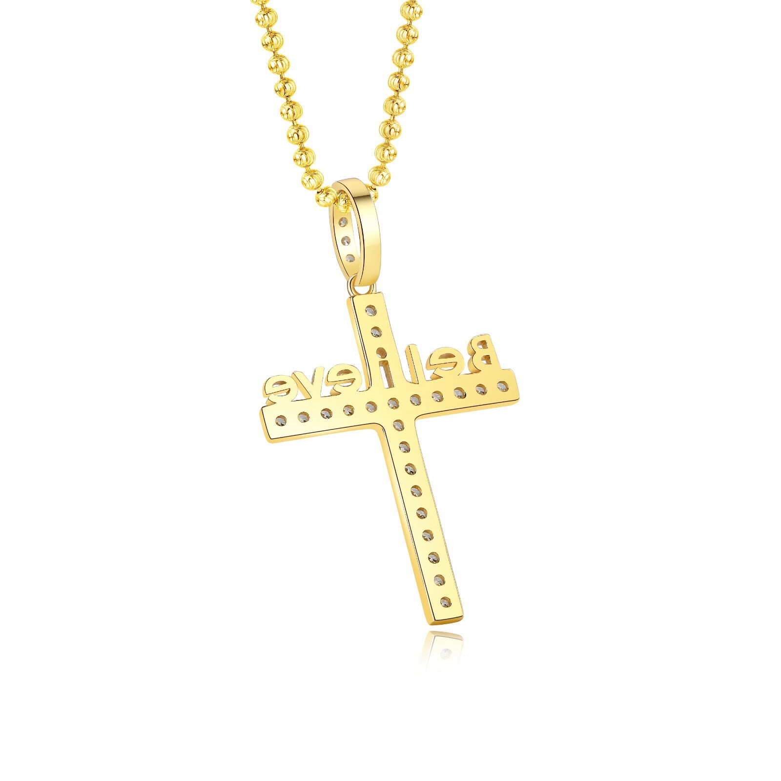 1 Ct Diamond Cross Pendant Necklace Simulated Diamond 14K Yellow Gold Plated