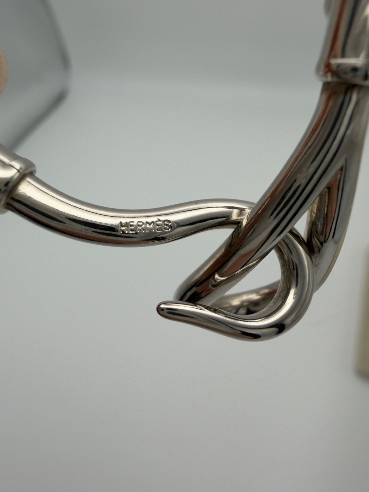 Authentic Hermes Leather Jumbo Hook Bracelet Palladium Plated Size 6 Brown