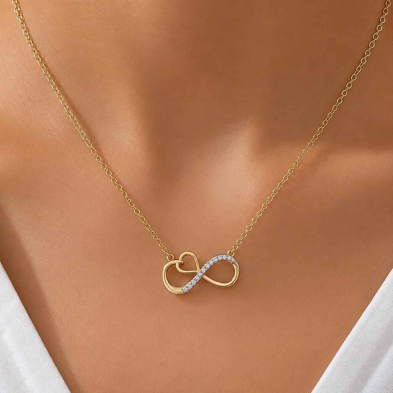 Minimalist Infinity Heart Necklace For Women Shiny Zircon Inlaid Pendant Choker