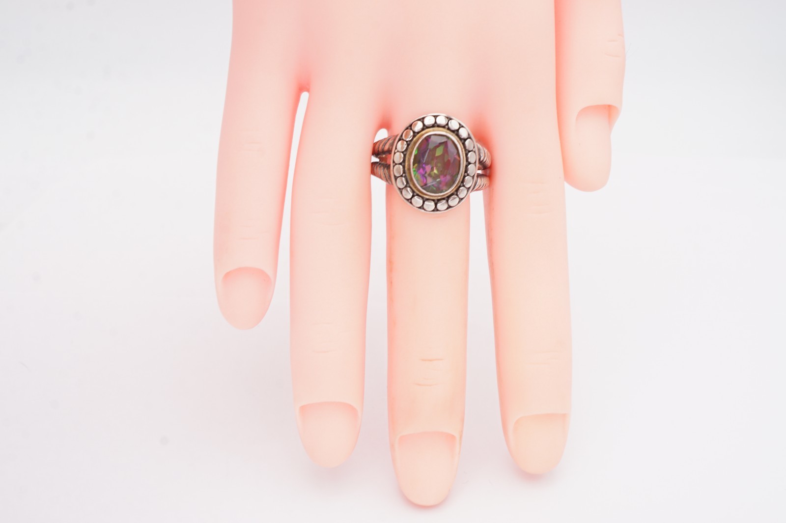 Sterling Silver 925 Mystic Topaz Ring Size 9 Dotted ATI