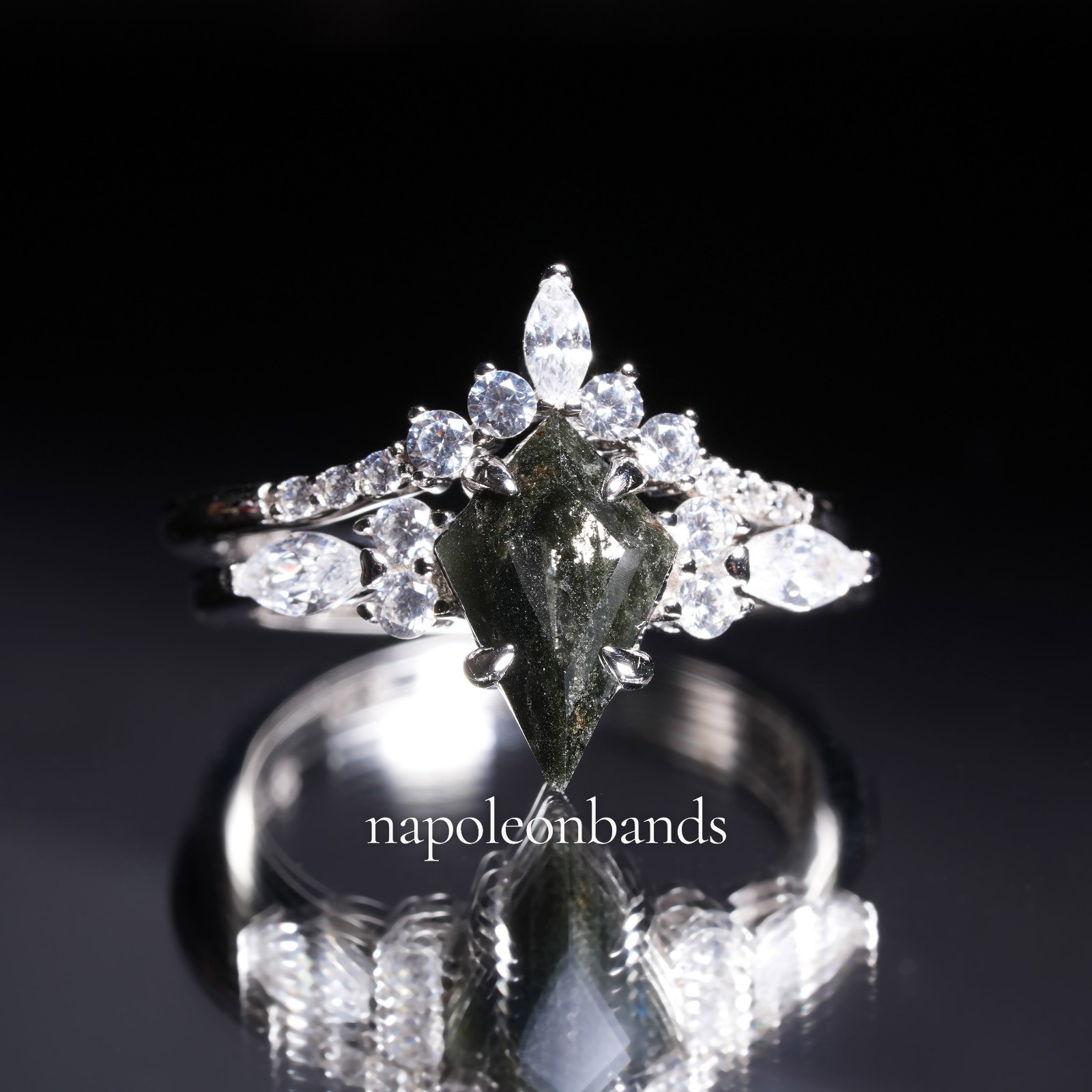 Kite Cut Salt & Pepper Kite Cut Ring Set Sterling Silver Engagement Ring