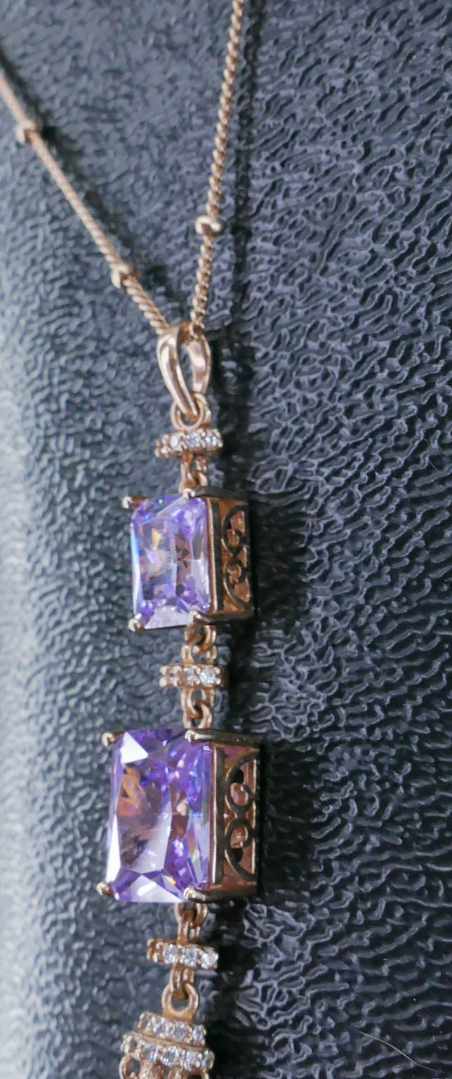 VANNA K BoHo AMETHYST CZ SPACER ROSE GOLD VERMEiL TASSLE BALL CHAiN 21″ NECKLACE