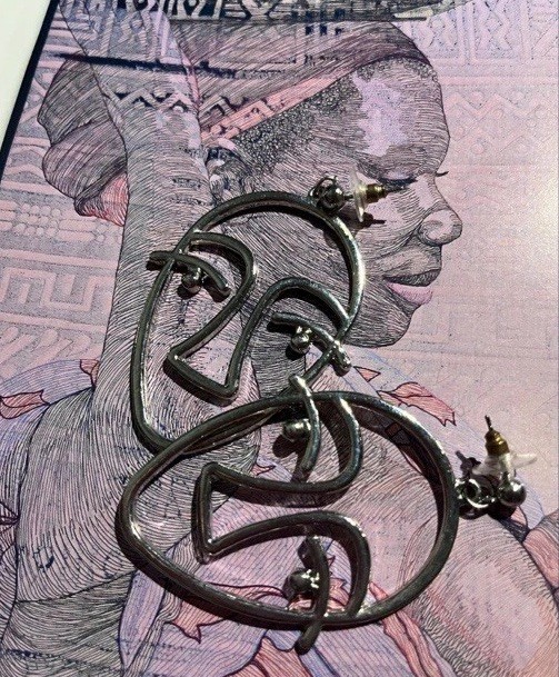 Abstract Silvertone Picasso Earring Dangles