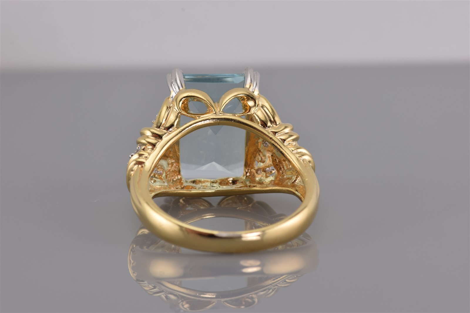 Gold Sterling Silver Blue Cubic Zirconia Accented Statement Band Ring 925 Sz: 8
