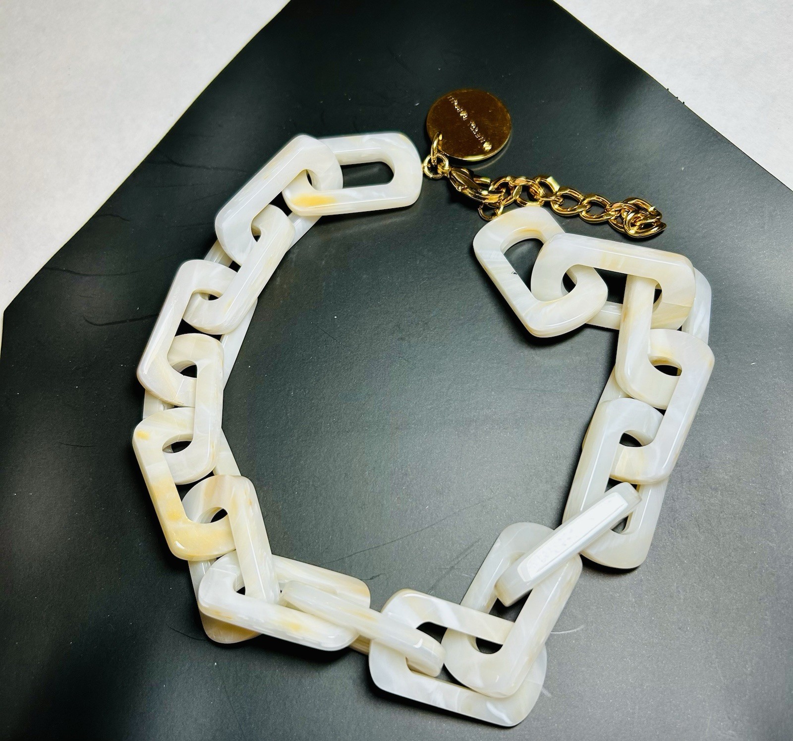Vanessa Baroni necklace-marble acetate colorway flat chain link-gold plate