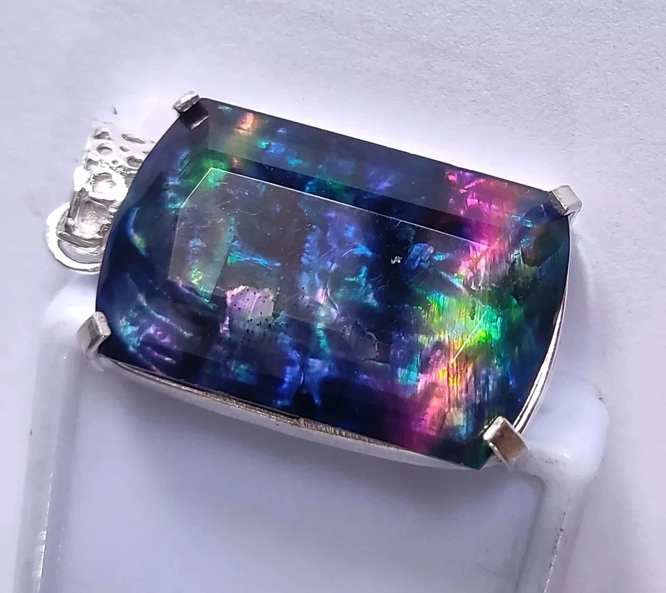 58.15 Ct Natural Ammolite 925 Solid Silver Fancy Shiny Pendant Loose Gemstone