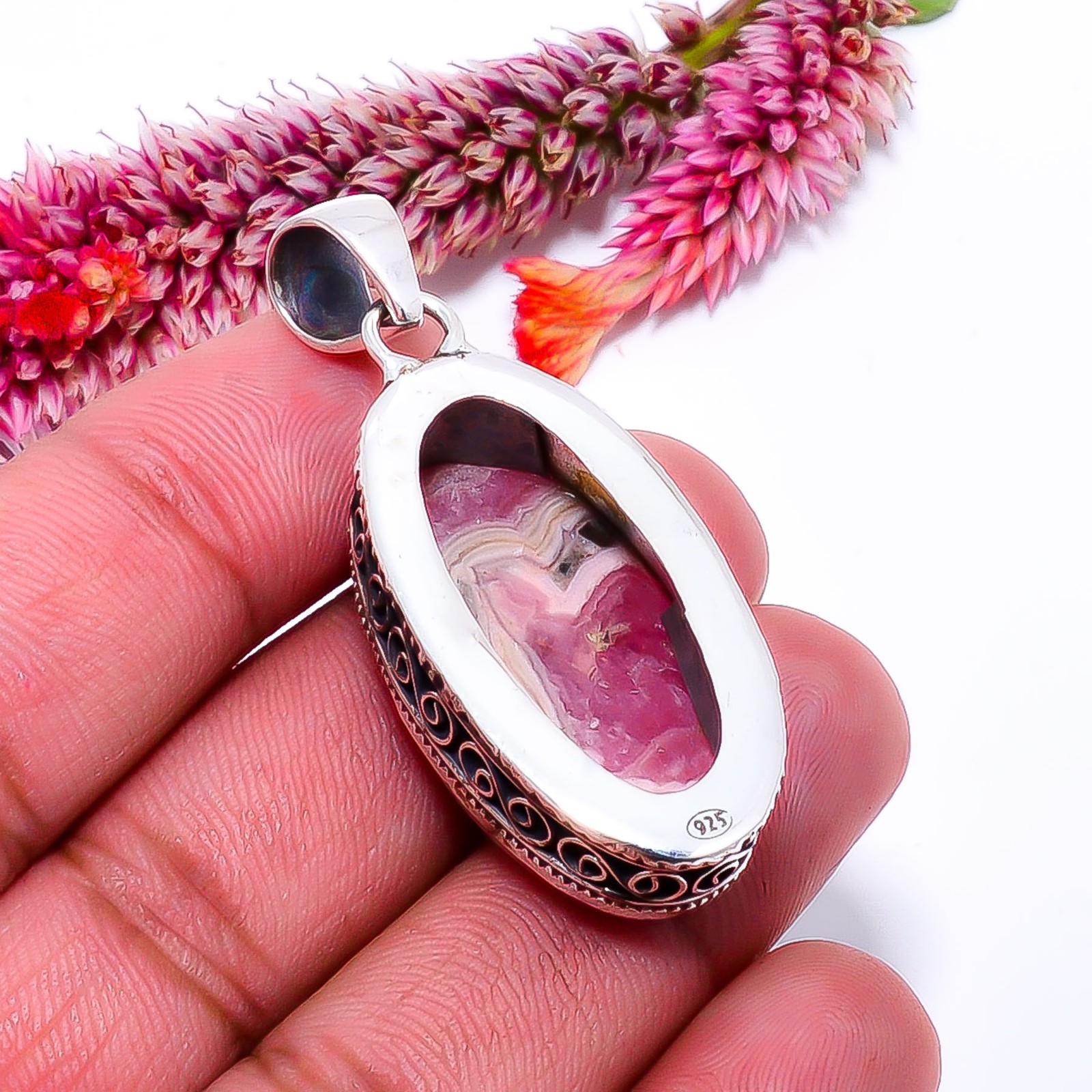 Rhodochrosite – Argentina Fine Art 925 Sterling Silver Pendant 1.79″ P0364114354