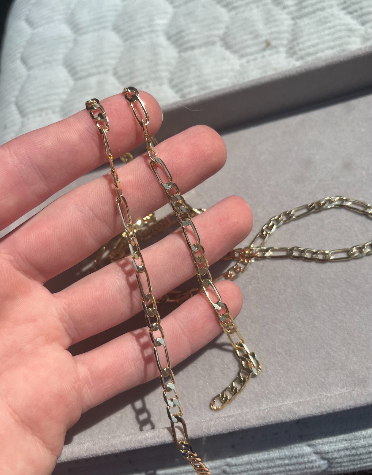 Genuine 1/20 14K Yellow Gold Figaro Flat Chain Necklace-NO TARIFF FOR U.S. BUYER