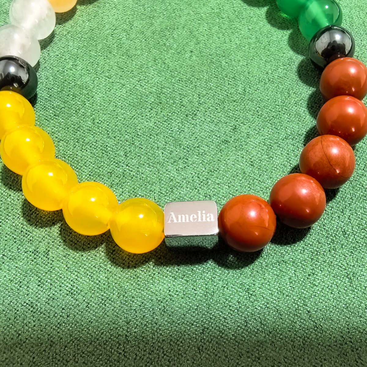 Custom Engraved Bracelet Agate Jasper Violet Stone Beads Name Jewelry Women Gift