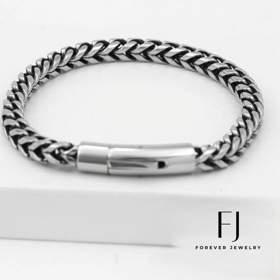 Men’s 8.5″Stainless Steel 6mm Franco Chain buckle Solid Bracelet High Polish BOX
