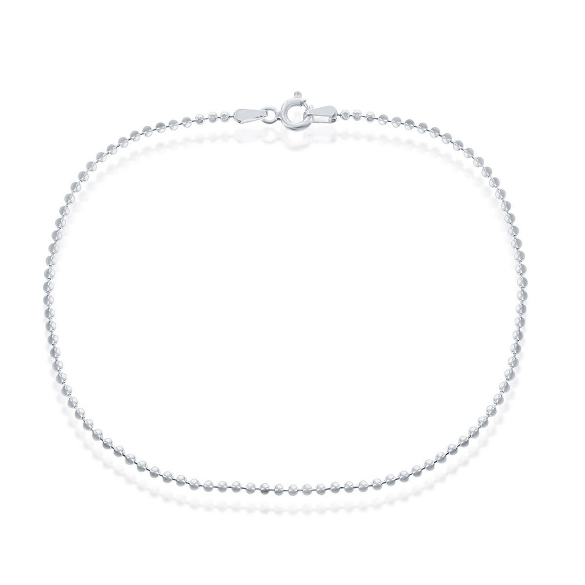 Classic Women’s Anklet Sterling Silver 1.8mm Diamond-Cut Beaded R-9258