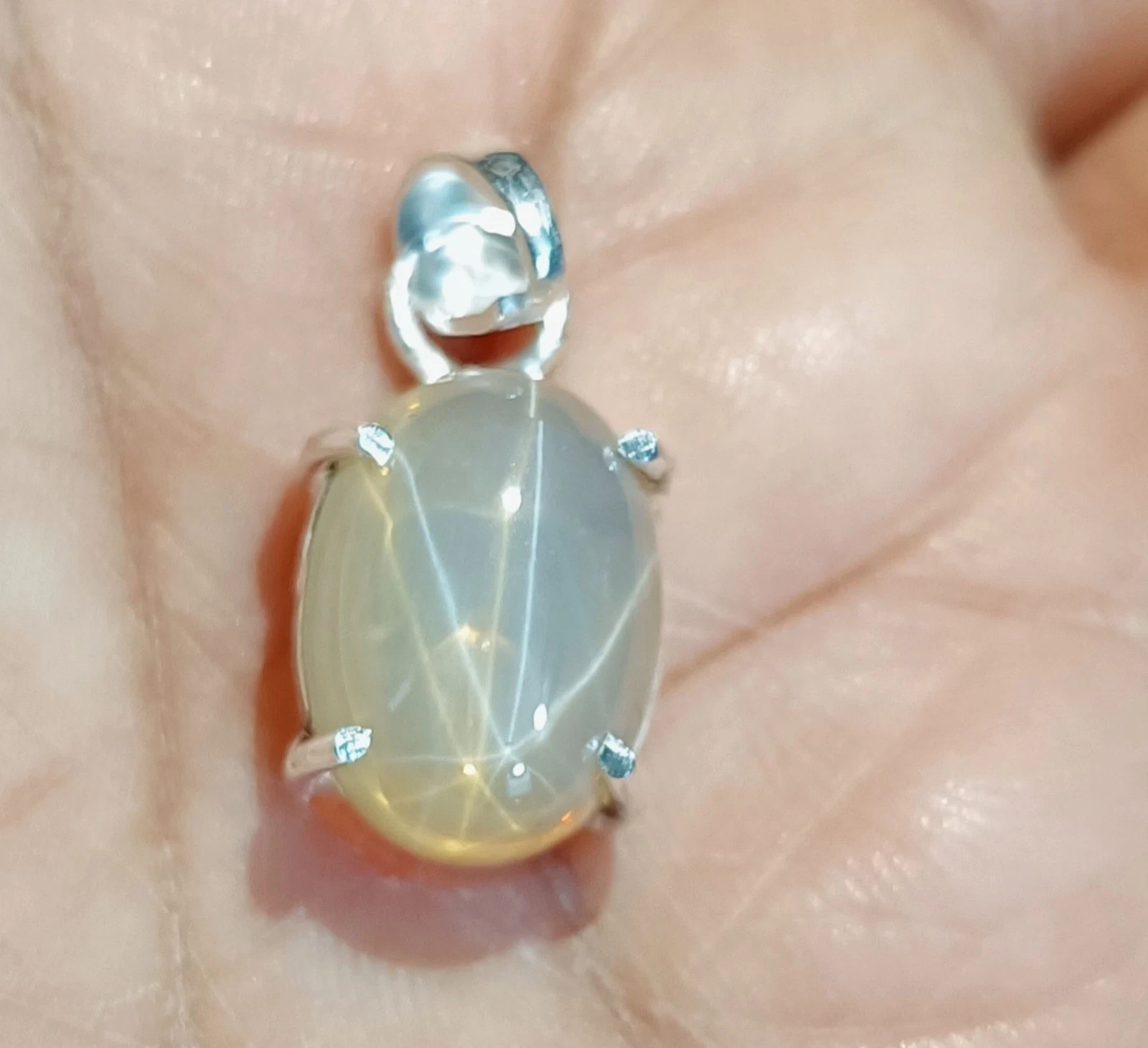 6 Ray 15.20 Ct Yellow Star Sapphire Sterling Silver Pendant GORGEOUS jewelry
