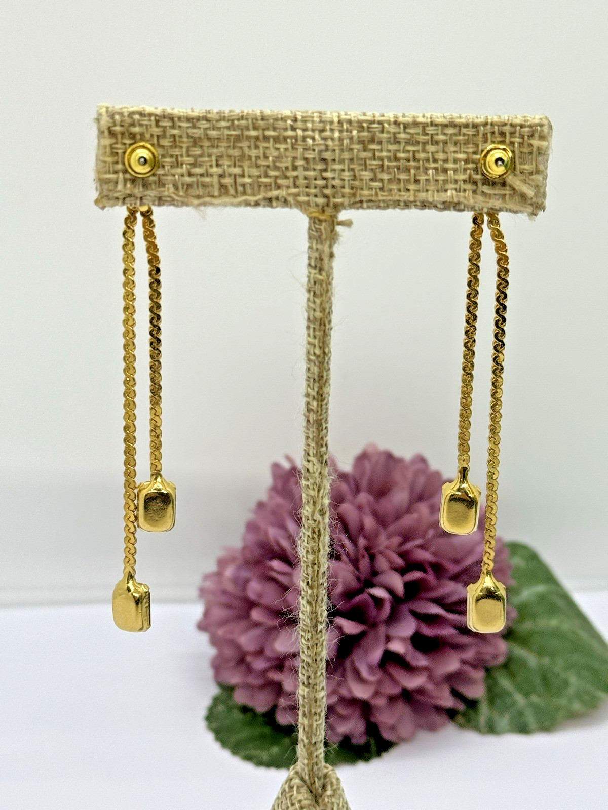 Red Rhinestone Dangle Earrings 3″ Gold Tone Formal or Casual Prom Party