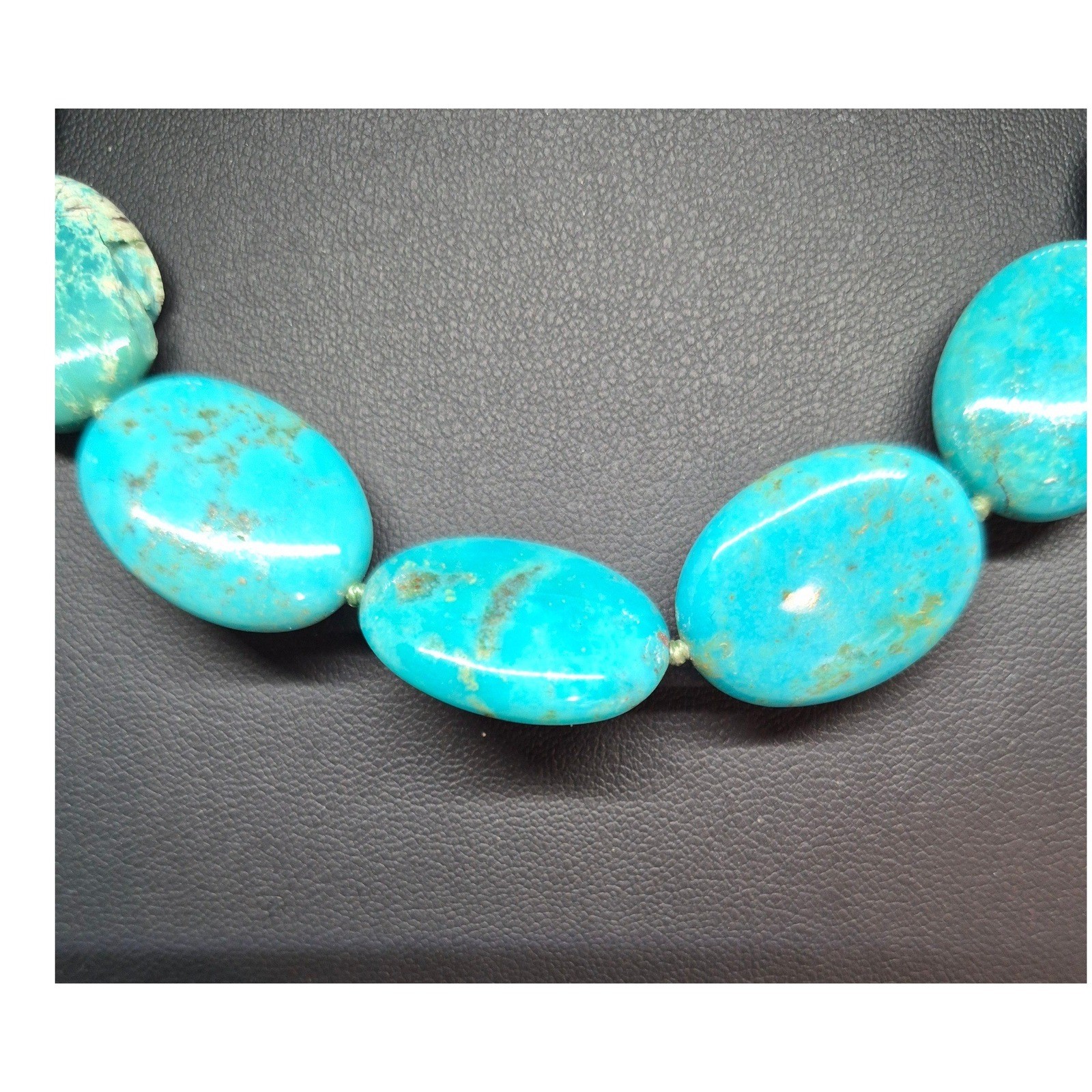 Whitney Kelly Necklace Chunky Turquoise Sterling Silver Oval Star Cutouts Clasp