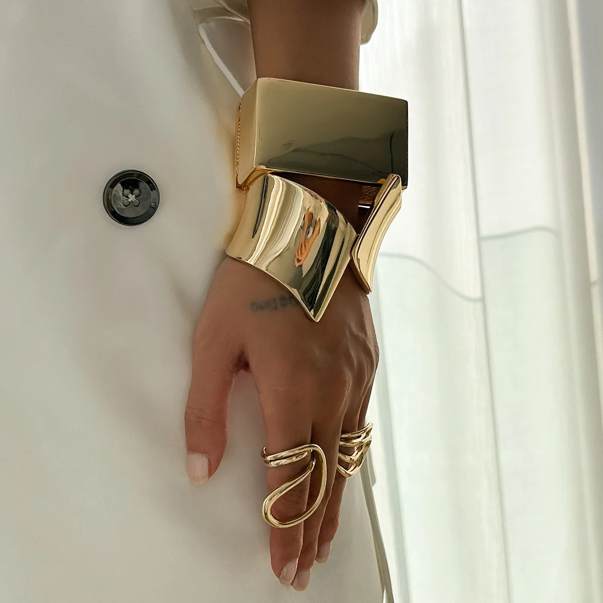Alloy Open Cuff Bangle Bracelet Irregular Chunky Wide Silver Gold Tone Jewelry