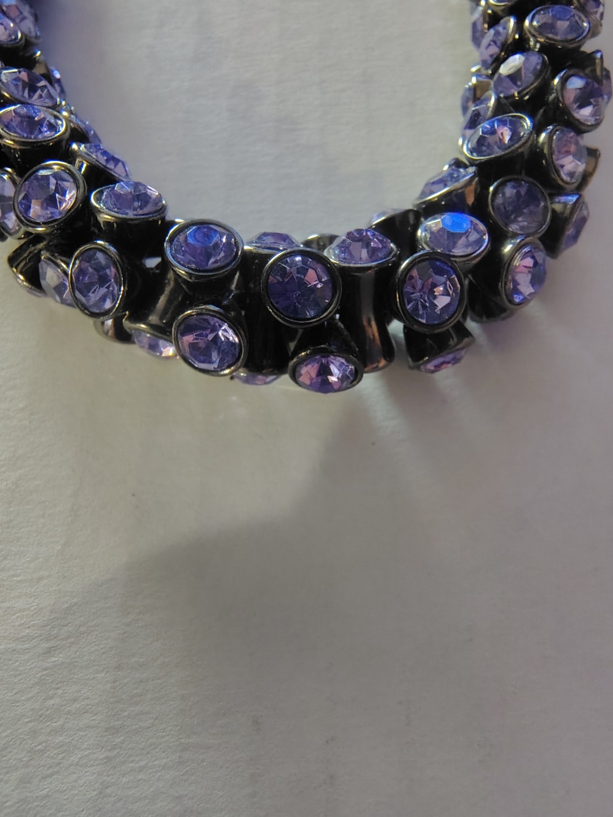 Chicos Purple Rhinestone Crystal Statement Bib Necklace Adjustable Bolo Tassel