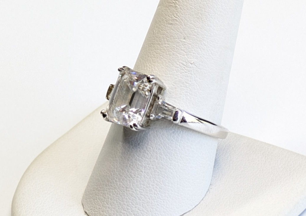 Sterling Silver 925 Large Rectangle CZ Cocktail Statement Ring Sz 9.5 ~ 4.5g