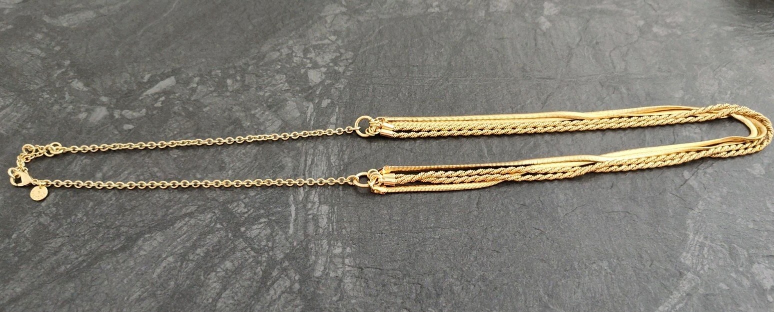 Talbots Gold Tone Multi Strand Snake &Rope Chain Long Necklace 30-34″